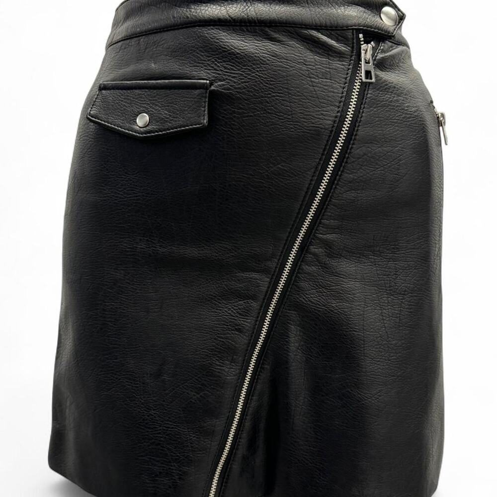 black faux leather mini skirt